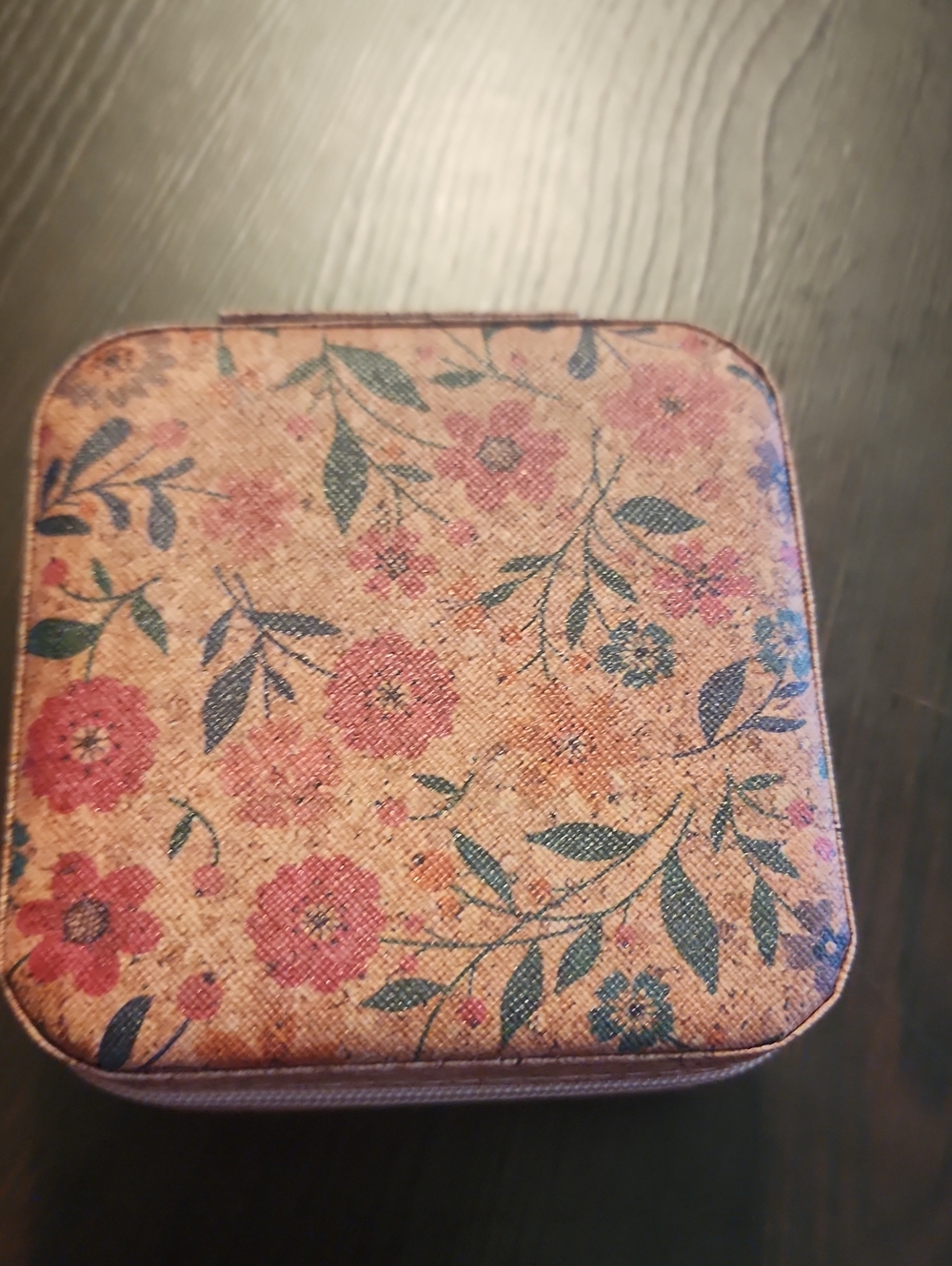 Floral Pattern Square Jewelry Case in Pink and Green